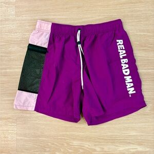 Real Bad Man Purple Hybrid Shorts Purple Colorblock Mesh Pocket Streetwear L